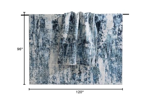 Carvapet 8x10 Area Rugs for Living Room Bedroom, Washable Modern Boho Large Carpet, Low Pile, Non Slip, Foldable, Soft Area Rug with Rubber Backing (8 x 10 Feet, Dark Blue)
