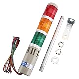 Industrial Signal Tower Light - 110VAC 3-Color LED Stack Flashing Warning Light (Red/Yellow/Green) with Buzzer Alarm,Round Indicator Beacon,for Factory Equipment,LTA-502WJ