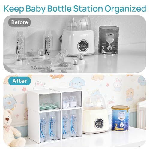 Image of Vtopmart 2 Pack Stackable Storage Drawers, Plastic Organizers Bins for Baby Bottles, Skincare, Beauty Supplies, Ideal for Vanity, Bathroom, Kitchen Countertop, Cabinet Orga