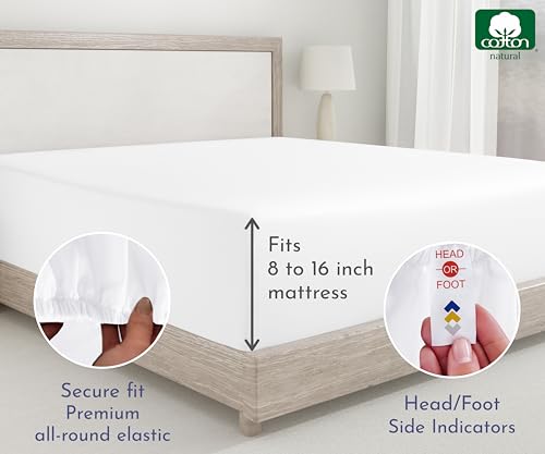 2 California King Fitted Sheets, 400 Thread Count 100% Cotton Sateen, Deep Pocket Cal King Fitted Sheets That Stay Tight (Bright White)
