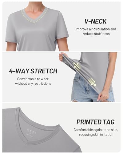 Image of Runhit Womens Workout Tops Short Sleeve UPF 50+ Athletic Sun Shirts Quick Dry V Neck T-Shirt Moisture Wicking Gym Hiking Tee