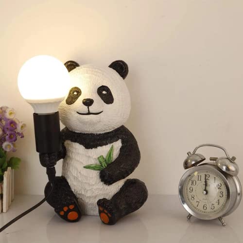 Seamoon Lampe de table créative Panda, lampes de chevet Panda assis en résine, E27 pour salon chambre d'enfant Art décoration lampe de bureau-ampoule non incluse (couleur : noir et blanc)