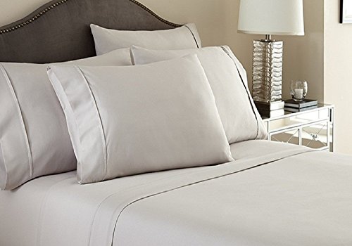 Rajlinen Light Grey Solid 4 Pcs Bed Sheet Set Full-Xl Size 400-Thread-Count (15" Pockets) Bland Durable Easy Fit - Breathable Super Rich Ultra Soft Egyptian Cotton #TOP1