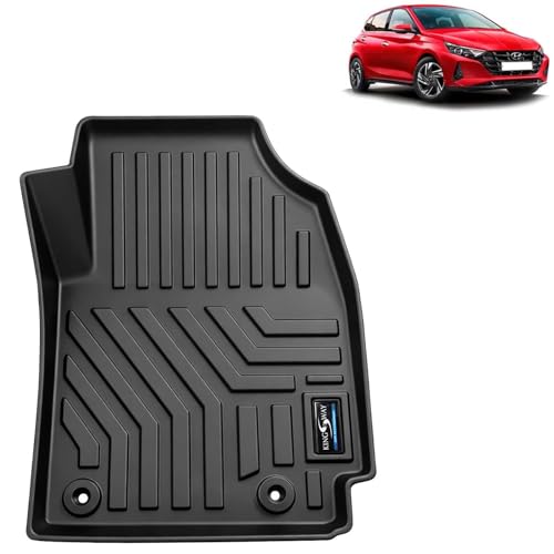 Image of KINGSWAY Accessories Custom-Fit TPE 5D Car Floor Mats Only Compatible with Hyundai I20 | Year 2020 Onwards | Set of 3 Pcs | All Weather Anti Slip Foot Mat with Easy Wash | Black | 2 Years Warranty