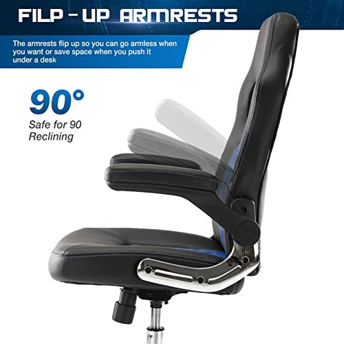 Image of Gaming Office Chair - Ergonomic Executive Swivel Computer Desk Chair, High Back Adjustable Task Chair with Flip-up Armrests and Lumbar Support for Working, Studying, Gaming