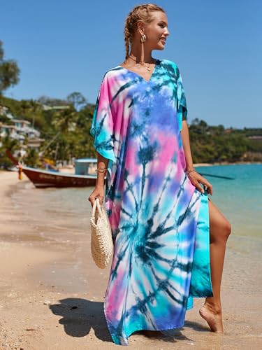 Image of Moss Rose Kaftan Dresses for Women V Neck Summer Swimsuit Cover up Caftan Maxi Beach Dresses