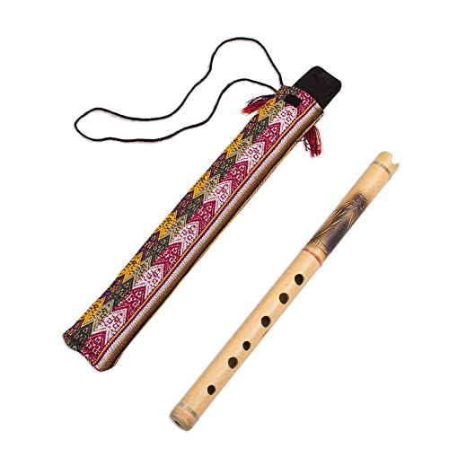 NOVICA Bamboo Andean Quena Flute with Owl and Textile Carrying Case, Night Owl' - Thumbnail 3