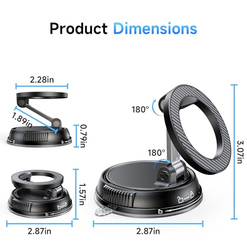 ANDERY Soporte para teléfono de coche para Magsafe [78+LBS de succión más fuerte y 2400gf magnético] Montura de teléfono de coche ajustable en 360°, soportes de teléfono para tu coche para iPhone 17