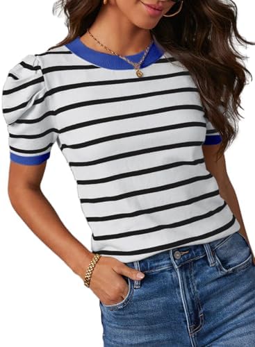 Dokotoo Women's Short Puff Sleeve Knit Tops 2026 Trendy Crewneck ...
