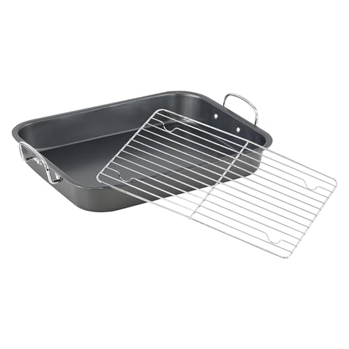 Non-Stick Roasting Tin Dish Tray Deep Carbon Steel Pan with Rack Oven Safe Baking - Image 3