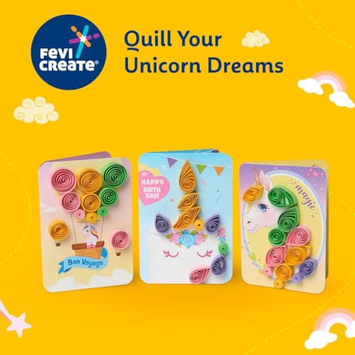 Image of Fevicreate Build-n-Create Twirl & Curl Unicorn Greeting Card Kit | Quilling Art | Colourful Unicorn Greeting Cards | Travel Friendly | Screen-Free Play | Gifting | Ages 5 +
