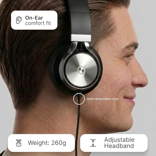 ARTIX CL750 Wired Headphones with Mic — Noise Isolating On-Ear Headphones for Computer and Laptop Wired, Plug in Corded Headphone with Wire (Foldable, Aux Jack 3.5mm)