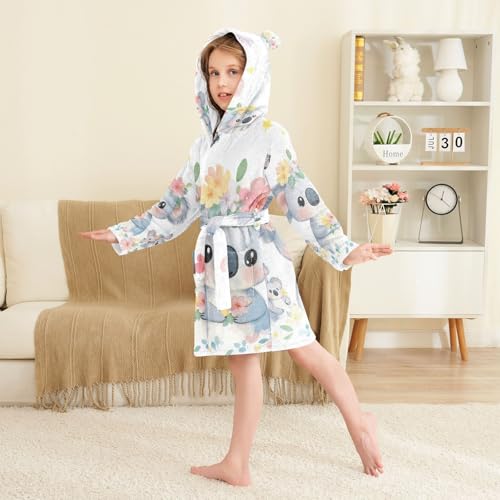 Koala with Flowers Hooded Pajama Kids Bathrobes For Girls3