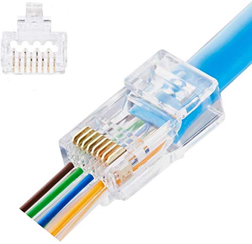 Quilence Staggered RJ45 Pass Through Connectors 23AWG CAT6 CAT6A Pass Through Connectors Ends Gold Plated Ethernet Network Cable Plug for Large 23AWG Cat6 CAT6A Cable-50pcs