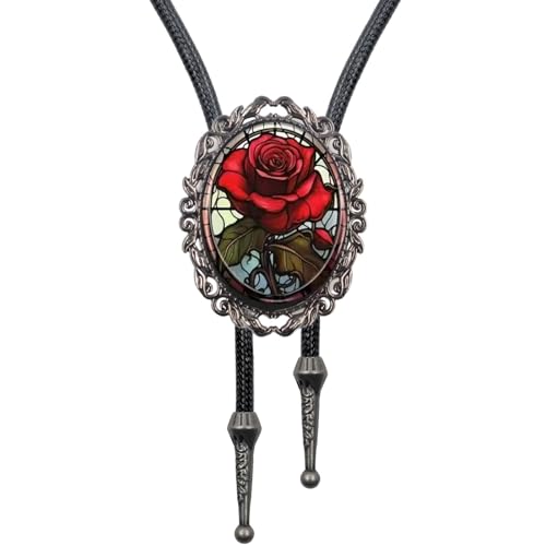Image of PEARLY JUN Bolo Tie for Women Men Flower Rose Western Cowboy Brown Leather Country Style String Vest Gifts
