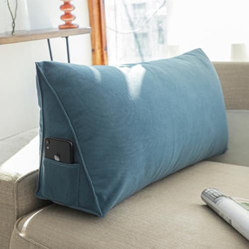 Treer Almohada Triangular Grande con Cuña Triangular para Respaldo, Suave Almohada de Lectura de Cabecera, Cojín de Apoyo Lumbar, Cojín de Posicionamiento para Sofá Cama (90x35x20cm,Azul)
