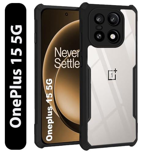 Image of Compatible with OnePlus 15 5G Back Cover | Shockproof Transparent Mobile Case | Heavy Duty Bumper Protection | Anti-Slip Grip | Camera & Screen Protection | Black Edge Clear Back Case