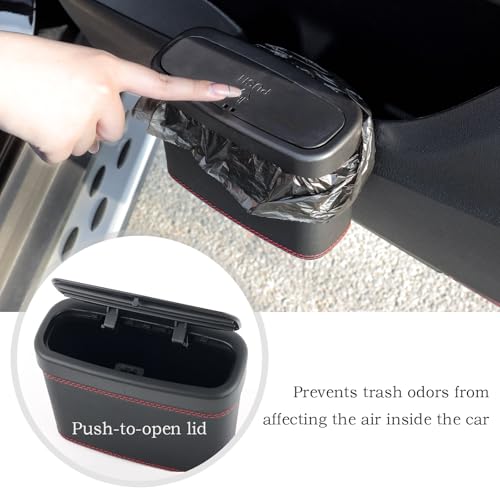 Image of Car Trash Can with Lid,Leather Car Trash Bin with 30 Car Trash Bag,Hanging Leakproof Car Garbage Can,Multi-Purpose Car Organization for Women Car Accessories Fit Cars SUV RV (Big)