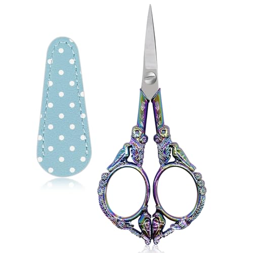Hisuper Vintage Small Embroidery Scissors with Leather Cover Stainless Steel Bird Crochet Scissor...
