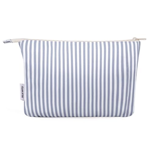 Narwey Kosmetiktasche Damen Kleine Make up Tasche Schminktasche Kulturbeutel Makeup Bag Reise mit Reißverschluss für Frauen Mädchen(Graublauer Streifen)