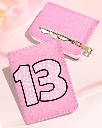 Image of Bistup Leather 12 Slot Accordion Card Holder Wallet, Pink 13 | Accordion Storage, Zipper Around Closure, Compact Patterned Wallet for IDs, Cards, Cash, Daily Carry and Gifts