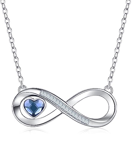 LOUISA SECRET Collier Infini Pendentif Argent 925, Zirconia Cubique Coeur Pendentif, Cadeau Saint Valentin, Cadeau Anniversaire Femme, Cadeau Maman, Bijoux Collier pour Femme