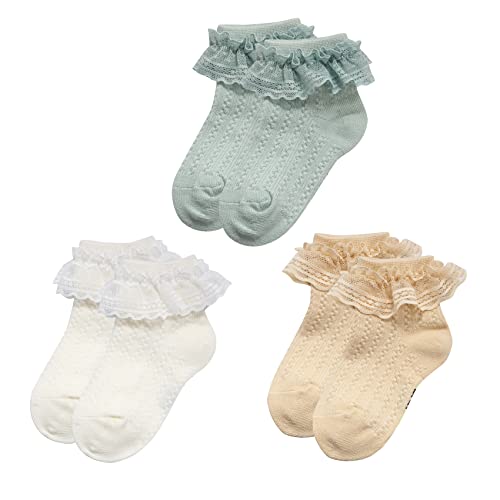 Image of Durio Baby Girl Socks, Ultra-Soft Infant Ruffle Ankle Lace Sock for Girls, Breathable Stretch Frilly Newborn to Toddler Socks