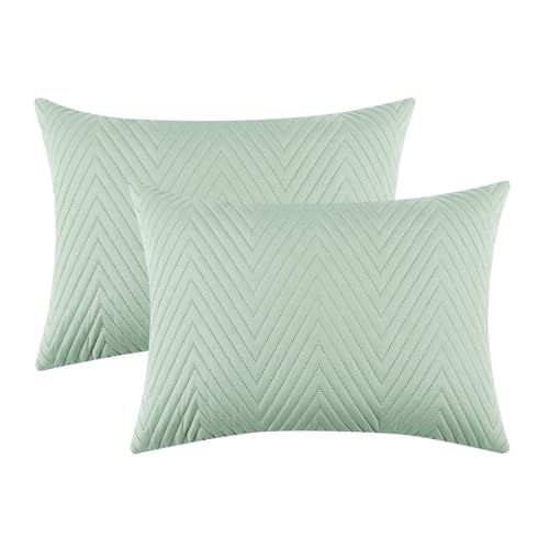 Image of RD TREND Cotton Quilted Pillow Cover Set of 2 |Ultra-Soft, Cooling & Breathable | Skin & Hair Friendly | Hidden Zipper Pillowcases for Bedroom |Standard Size 18x28 Inches, Pista Green