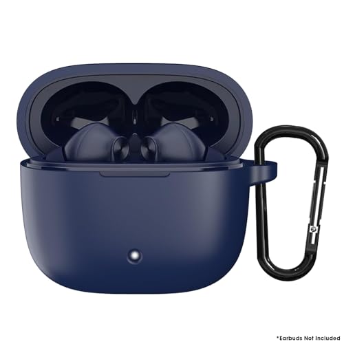 Image of Sounce Earphone Case Cover Compatible for Boat Airdopes 200 Plus, Soft Silicone Skin Case Cover Shock-Absorbing Protective Case with Keychain - Blue