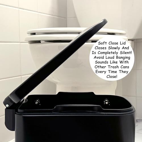 Homie-Soft-Close-Slim-Trash-Can-6-Liter-16-Gallon-with-Anti-Bag-Slip-Liner-and-Lid-Use-as-Mini-Garbage-Basket-Slim-Dust-Bin-or-Decor-in-Bathroom-Restroom-Kitchen-or-Bedroom-Matte-Black