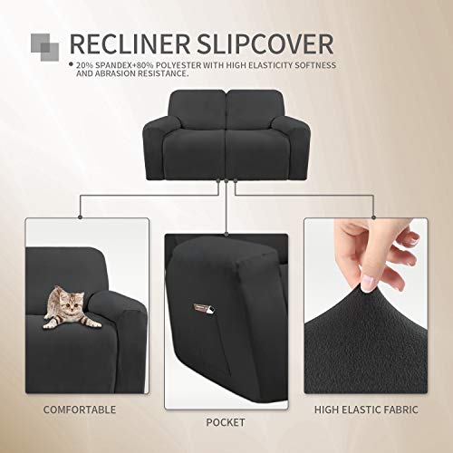 Image of Easy-Going 2 Seat Recliner Loveseat Cover for Dogs- 6 Pieces Stretch Sectional Recliner Sofa Slipcover for 2 Cushion Couch, Washable Furniture Protector with Elasticity (Recliner Loveseat,Dark Gray