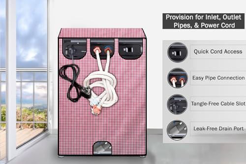 Image of Stylista Top Load Fully Automatic Washing Machine Cover Suitable for Lloyd 6.5 kg, 7 kg & 7.2 kg Pin Check Pattern Pink
