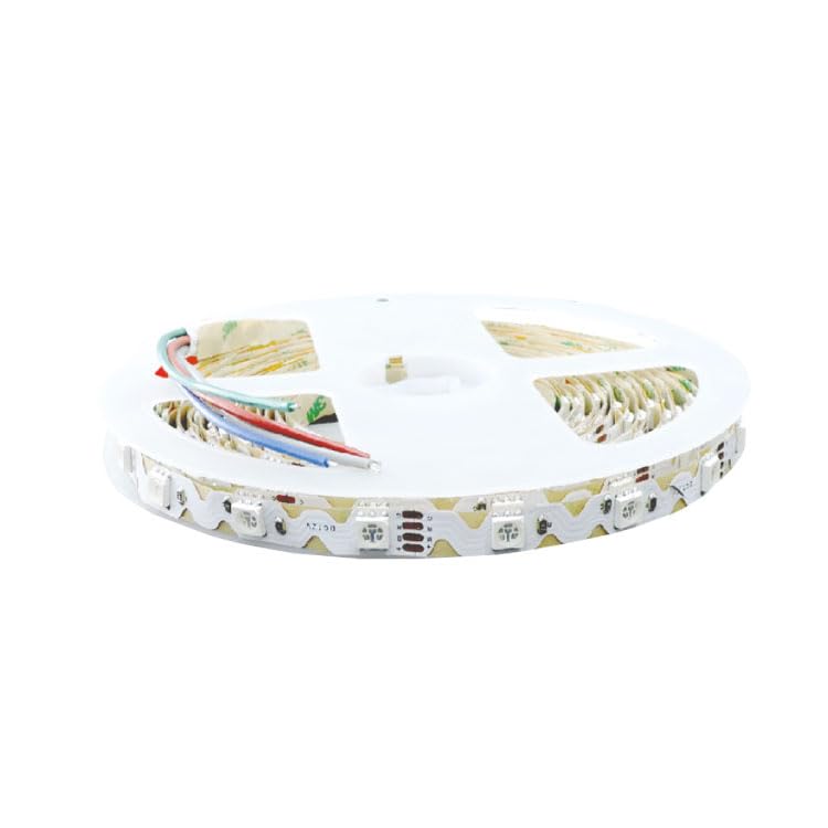 Image of RGB LED Strip Light SMD5050, 24V DC, 16.4ft, S-Shape Flexible Tape, 48 LEDs /m, 540lm /m, High-Intensity, Cuttable, Self-Adhesive, Ideal for Cabinets, Home Decoration