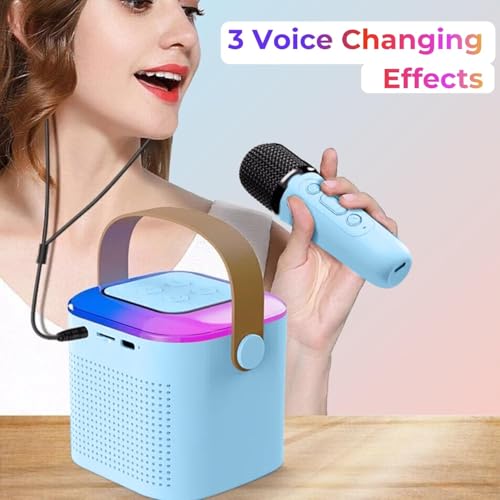 Image of Humble Karaoke Series Mini Bluetooth Wireless Karaoke Speaker with 2 Mics for Home Parties, Singing, Kids | RGB Lights (BT 5.3 /TF Card), and Type-C Charging Port - Sky Blue