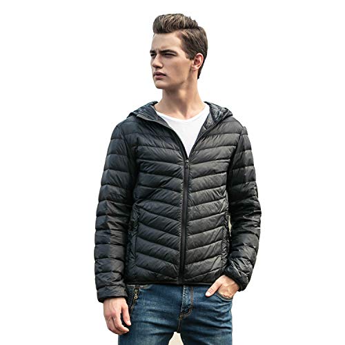 LANBAOSI Men Lightweight Puffer Jacket Winter Packable Hooded Down Coat with Zipper Pockets2
