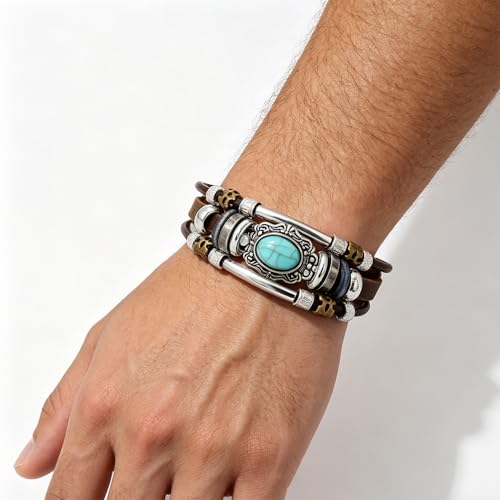 Pulsera de cuero multilayer vintage para hombre miniatura 2
