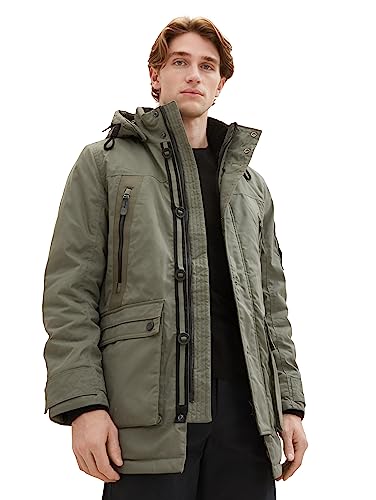 TOM TAILOR Herren 1037358 Coated Parka Jacke mit Abnehmbarer Kapuze, 32097-smokey Olive Green, XL – Ansicht 6