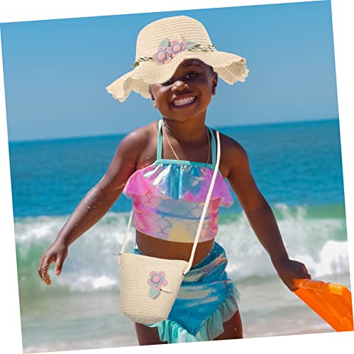VALICLUD 1set Boy Girl Girls Straw Hat with Matching Bag Straw Beach Cap for Girls and Stylish Sun for Outdoor Adventures and Spring Outings4