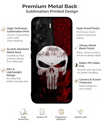 Image of Punisher Skull Design Premium 2D Printed Metal Back Case Cover for Vivo V29E 5G