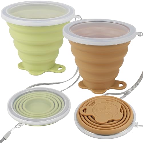 Gobelet de voyage pliable JBER lot de 2 tasses rétractables en silicone avec couvercle