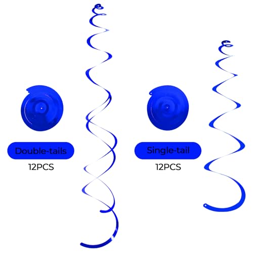 Image of 24 PCS Blue Hanging Swirl,Sparkle Ceiling Hanging Decorations, Plastic Streamer Party Decorations with Double-Swirls and Single-Swirls for Birthday Decorations,Graduation,Independence Day,4th of July