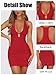 Pungdra Womens Halter Bodycon Dresses for Women Deep V Neck Ribbed Tight Mini Dress Sexy Summer Fitted Going Out Short Dress Red Medium