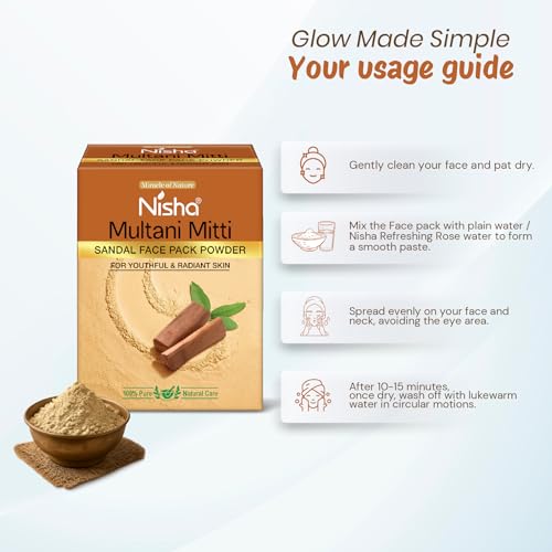 Image of Nisha sandal Multani Mitti for Face 100g | Fuller's Earth Powder | Natural Oil Control, Acne & Tan Removal | Skin Brightening Face Pack