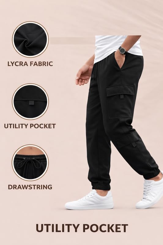 Image of Men's Lycra Blend Track Pants - Stretchable, Comfortable, Lightweight Joggers for Running, Gym, Casual Wear, Elastic Waistband, Full-Length Activewear Pants