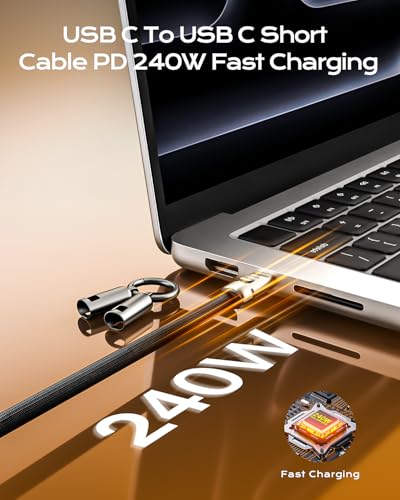 Image of USB C Short Charging Lanyard Keychain Data Cable PD 240W 5A Fast Charging Phone Wrist Strap (30cm) Type C Charging Cord Braided 480mbps Data Transfer