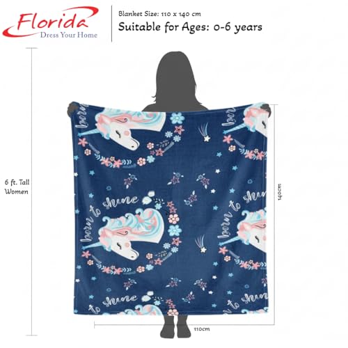 Image of Florida All Season AC Baby Blanket Swaddler Wrapper Flannel Soft and Comfortable for 0-5 Years Babies with Adorable Prints and Designs (Blue Unicorn)