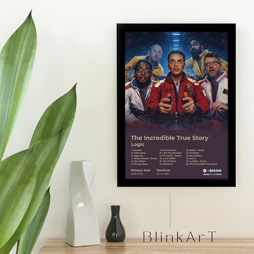 Image of BLINKART logic - The Incredible True Story Wall Photo Frames | Wall Art for Bedroom, Living Room, Studio or Office | Album Cover Print with Spotify Song Link QR Code | Gift for Fans - 8x12 In