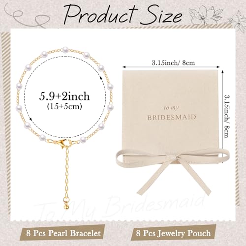 Quelay 16 Pcs Jewelry Bridesmaid Gift Pearl Bracelet Microfiber Jewelry Bag Pouch Set of 8 for Wedding Bridal Party Favor2