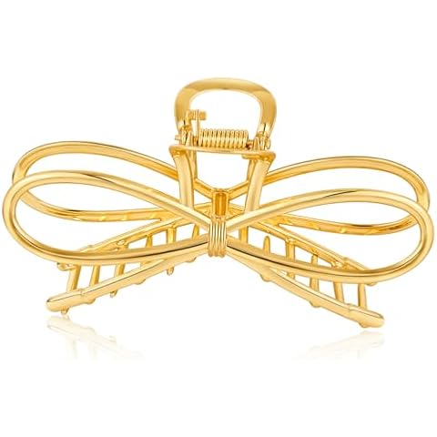LILIE&WHITE 1PC Large Gold Bow Knot Hair Claw Clip For Women Cute Hair Clip For Thick Hair Hair Accessory Fashion Strong Hold Jaw Clips Cover