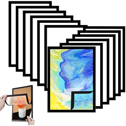 12pcs A4 Magnetic Photo Frames, Self Adhesive Magnetic Picture Frames,Waterproof Clear Sign Holders Cover